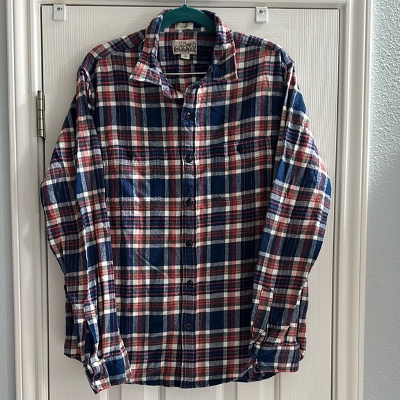 J. Crew Red Blue Casual Button Down Shirt Flannel Mens Large Outdoors Hiking - Picture 1 of 8